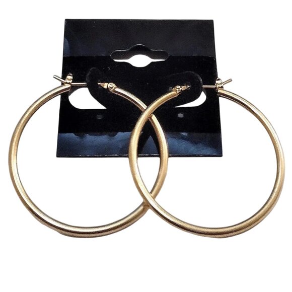 1 3/8 Inch 35mm Tube Hoop Pierced Post Earrings Gold Tone - Picture 4 of 6